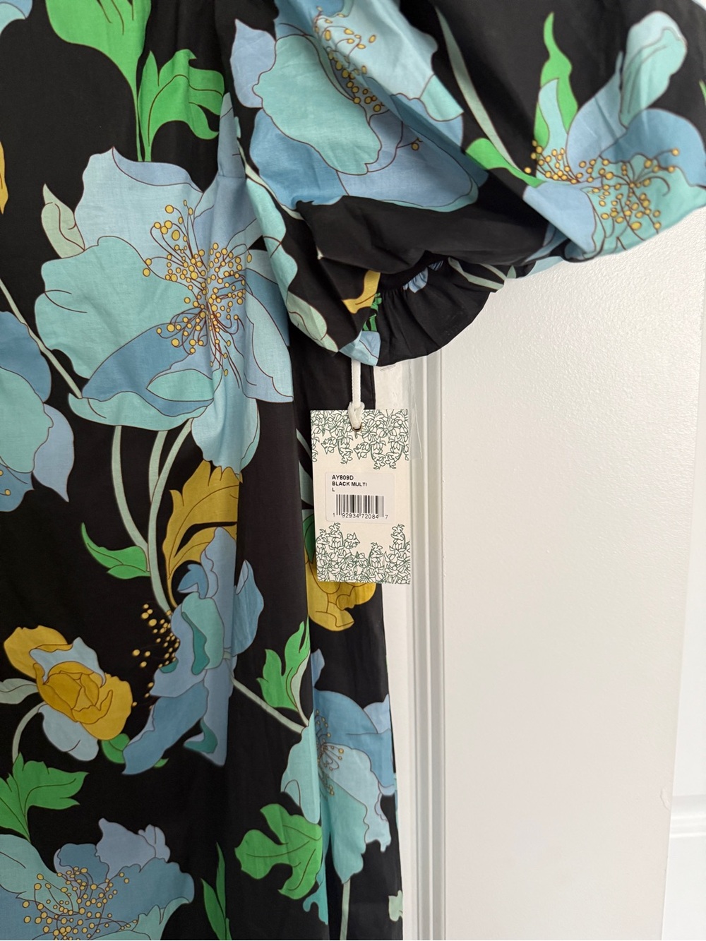 Tuckernuck Black Floral Midi Dress with Blue and Yellow Blooms - Picture 3 of 3